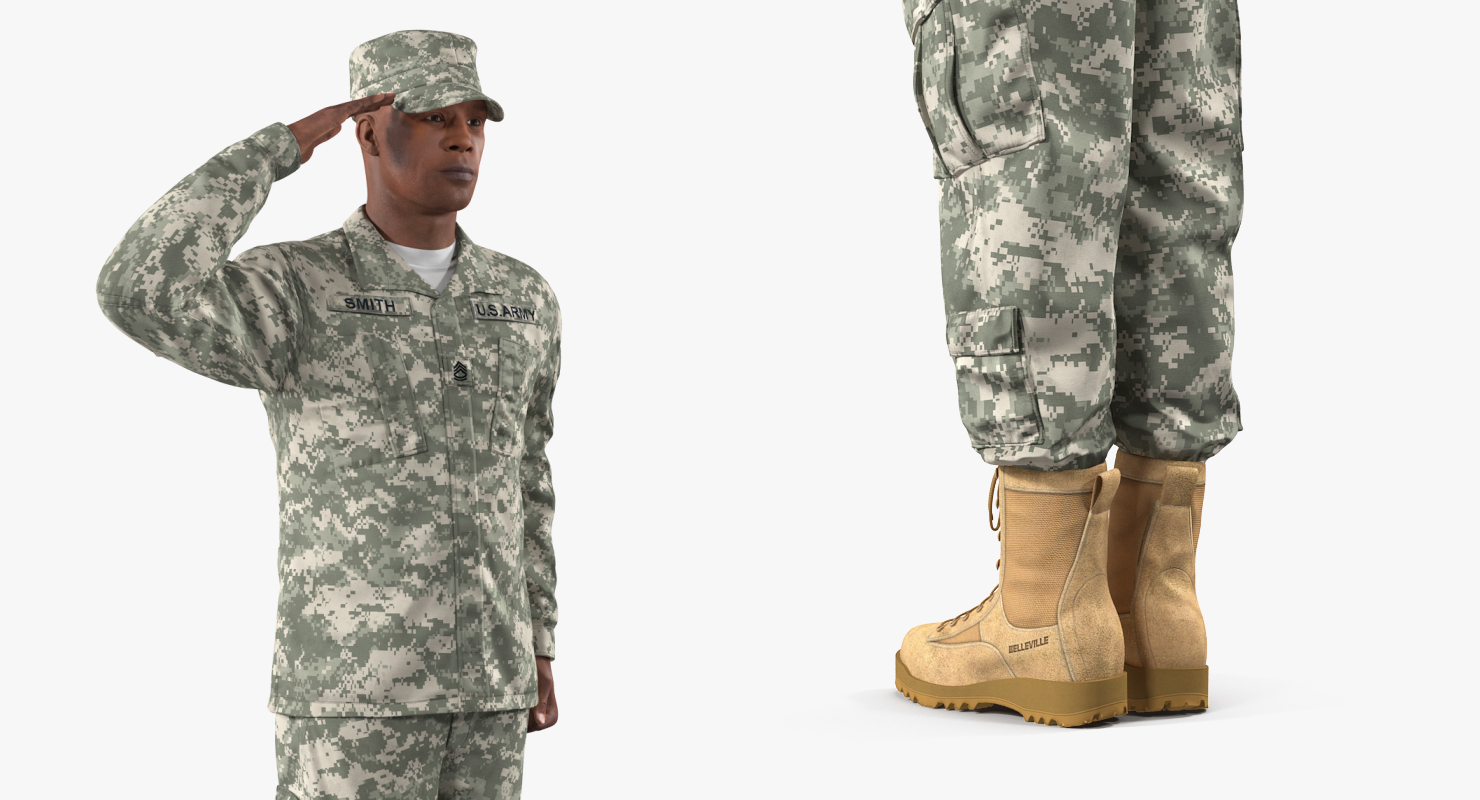3D African-American US Soldier ACU Rigged model