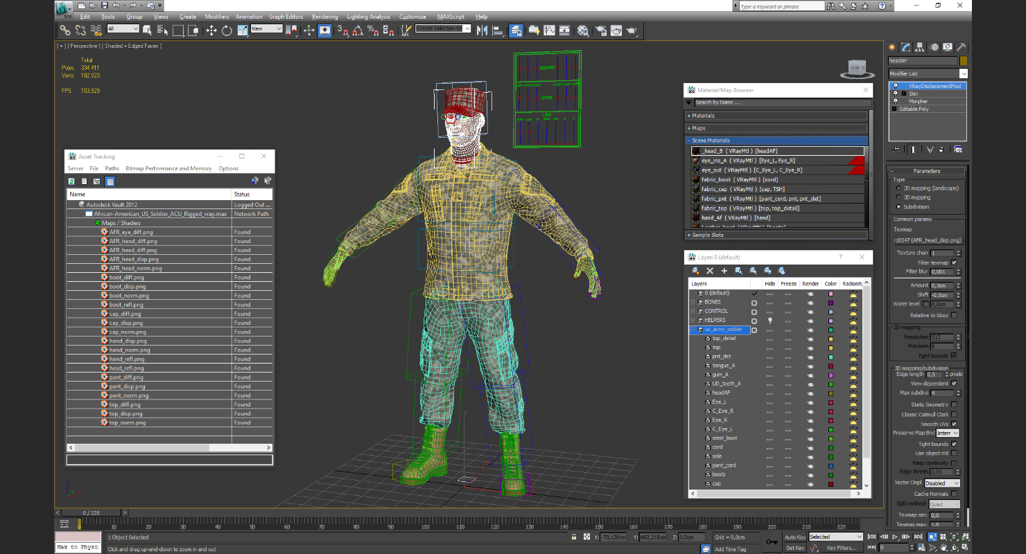 3D African-American US Soldier ACU Rigged model