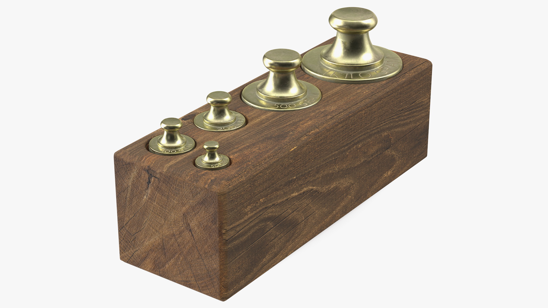 3D Vintage Balance Scale Weights in Wooden Box model