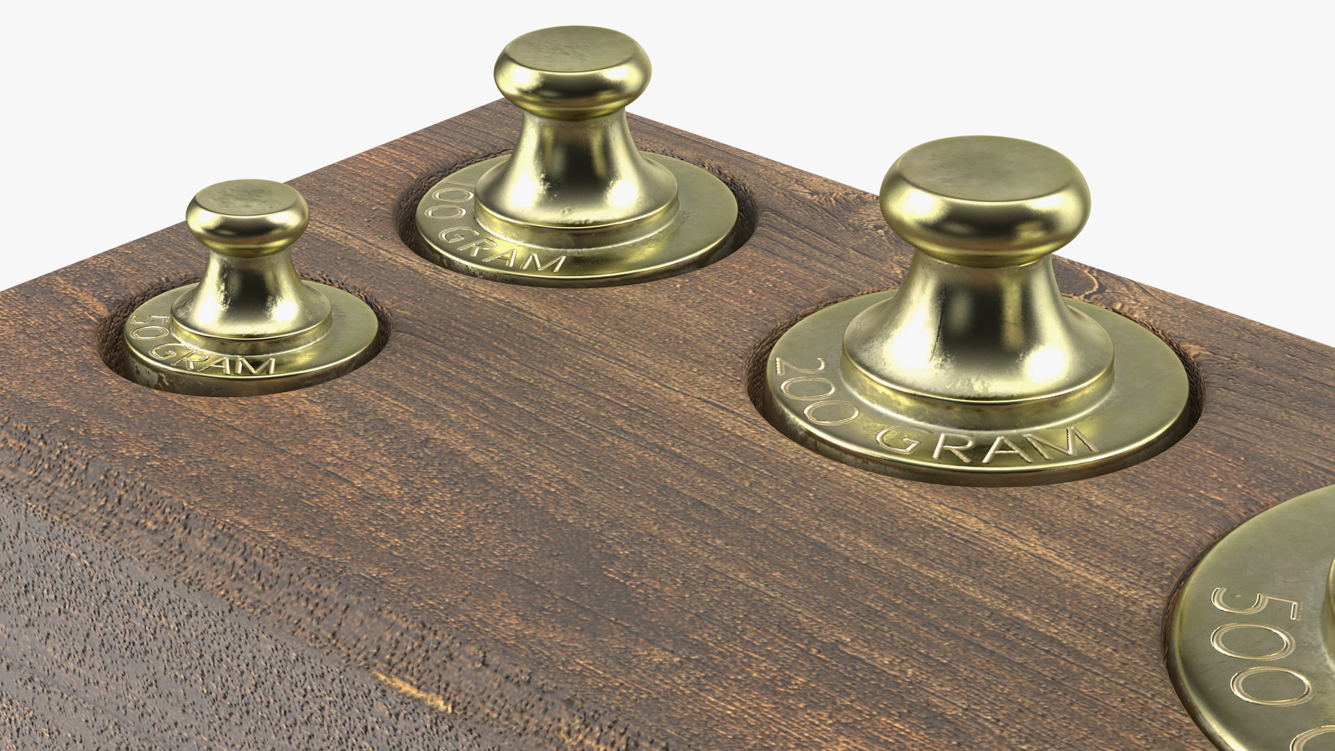 3D Vintage Balance Scale Weights in Wooden Box model