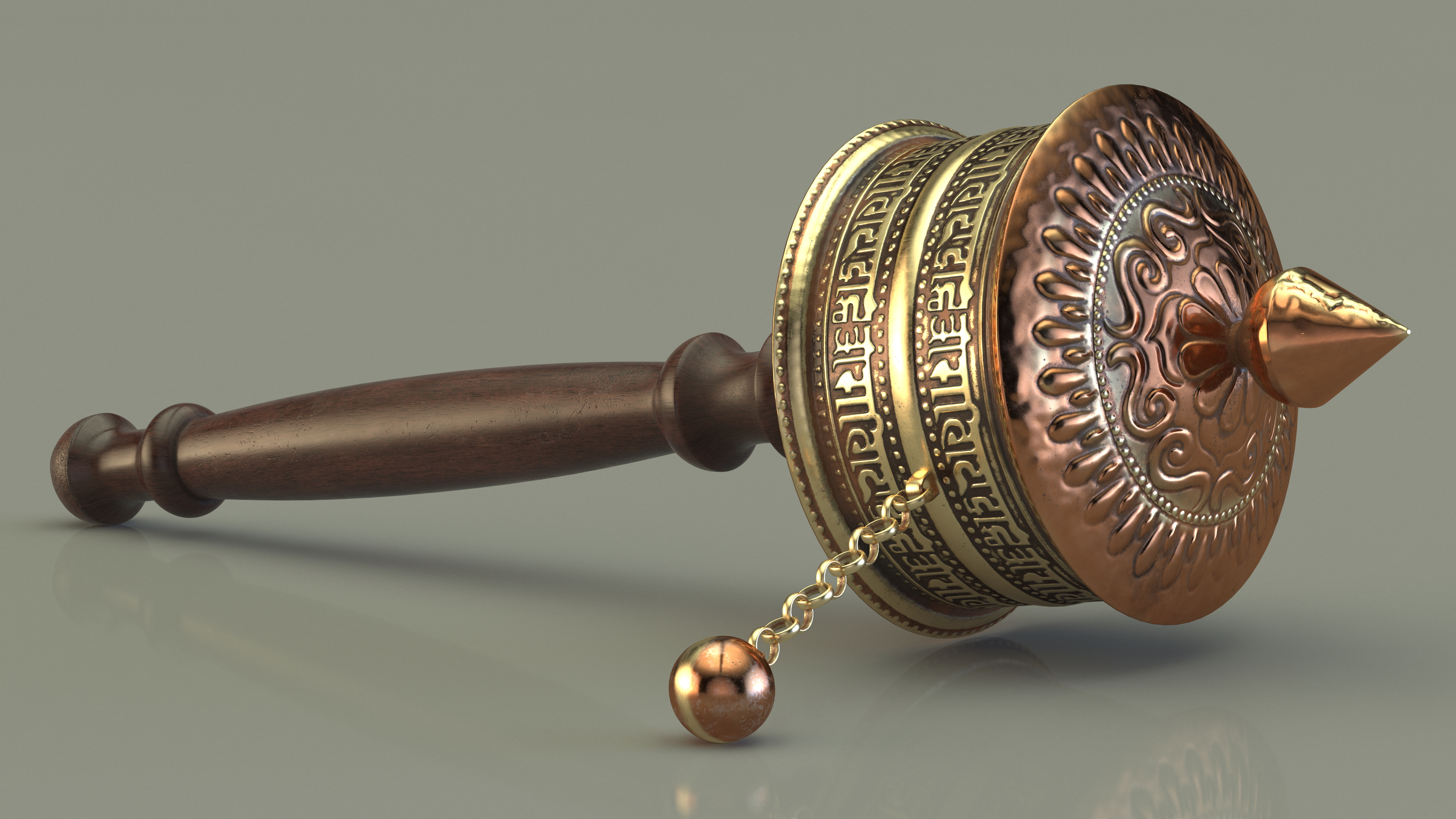 Copper Hand Held Prayer Wheel 3D model