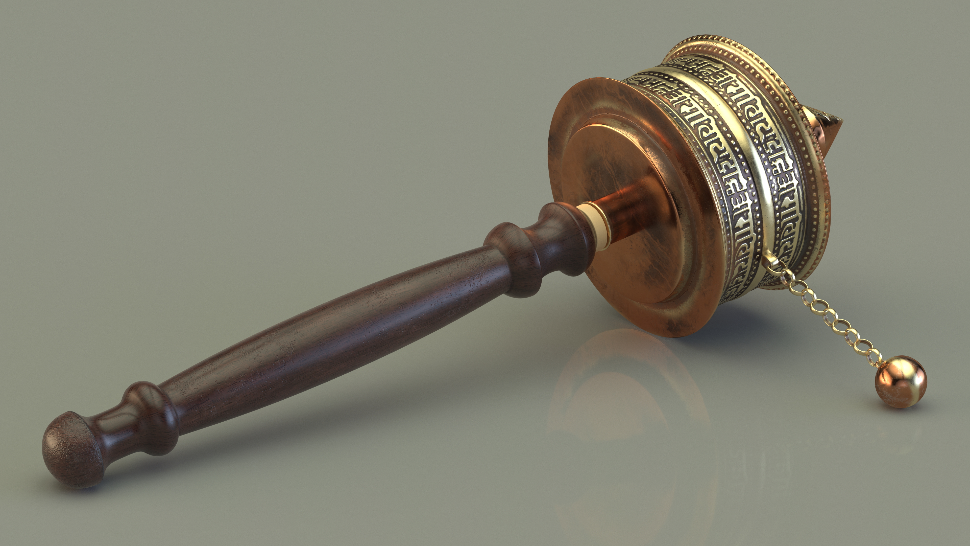 Copper Hand Held Prayer Wheel 3D model
