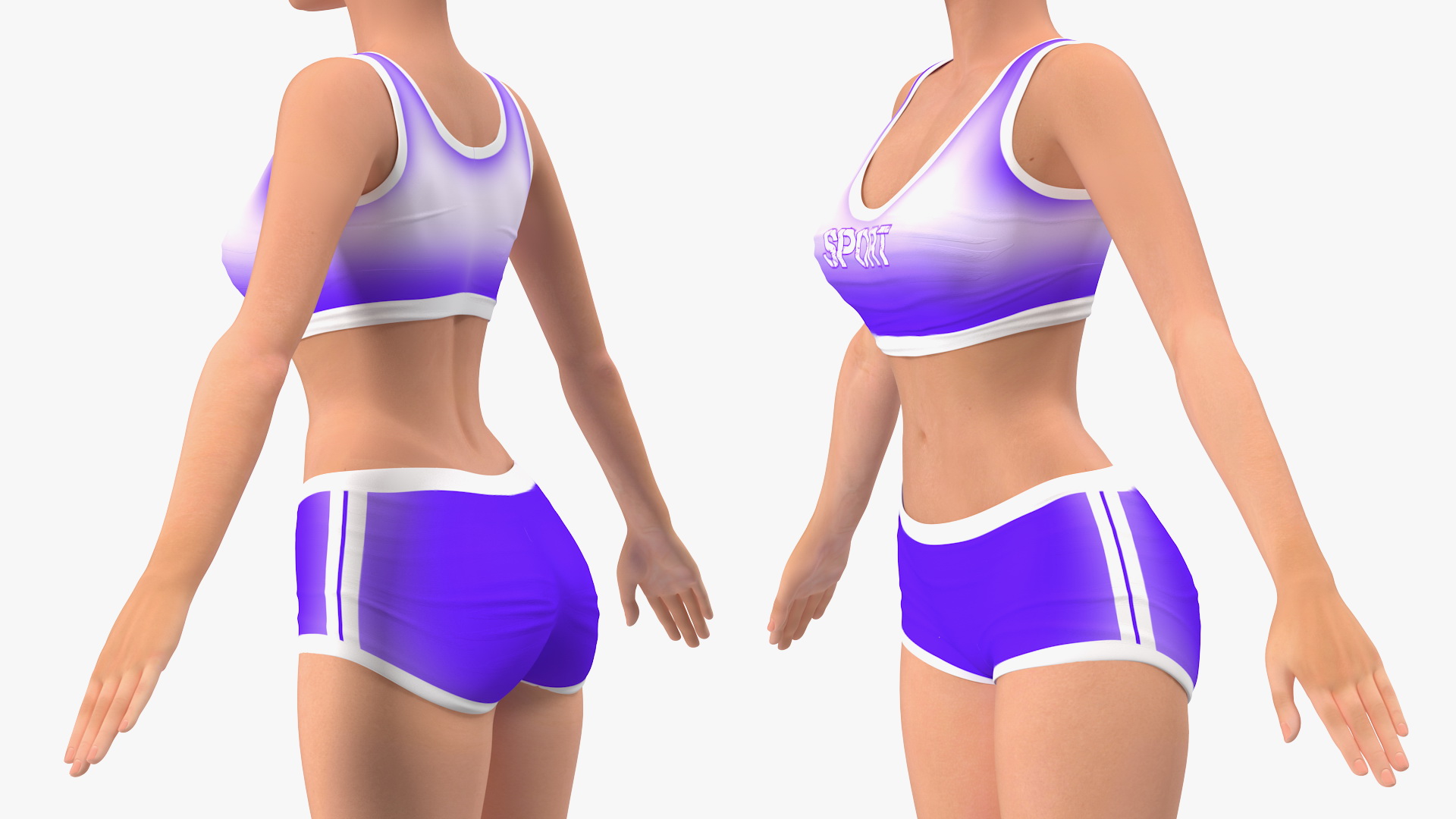 Cartoon Young Girl Sportive Clothes T-Pose 3D