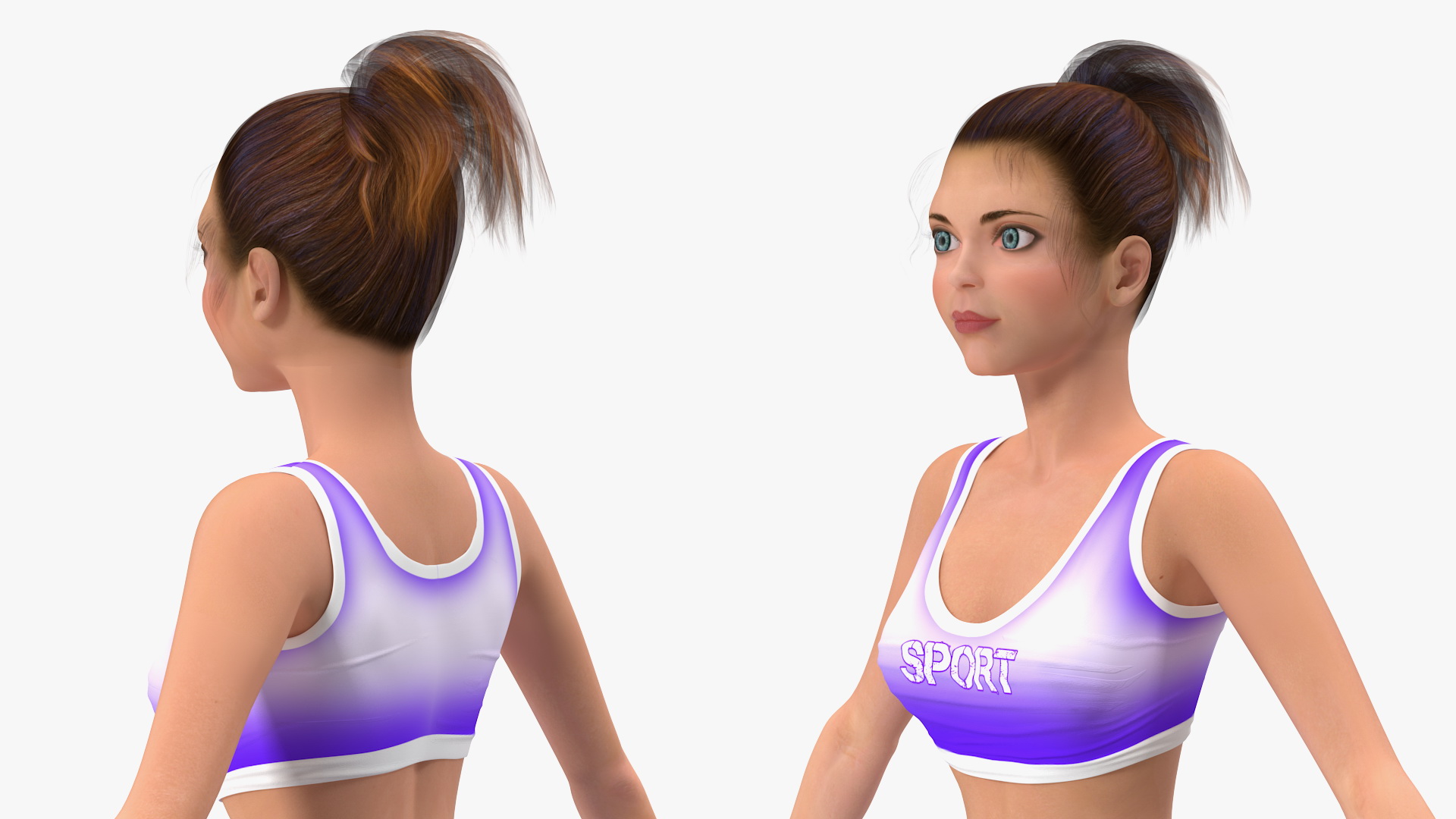 Cartoon Young Girl Sportive Clothes T-Pose 3D