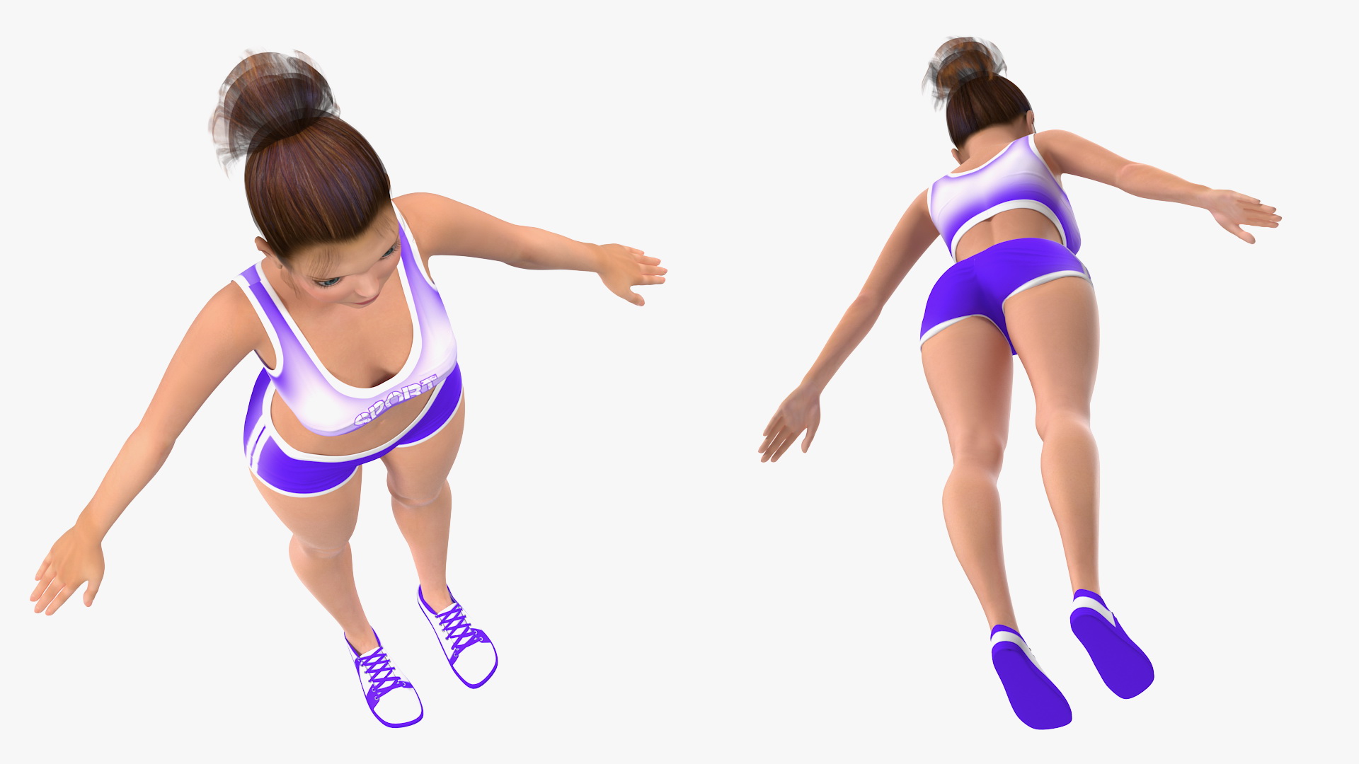 Cartoon Young Girl Sportive Clothes T-Pose 3D