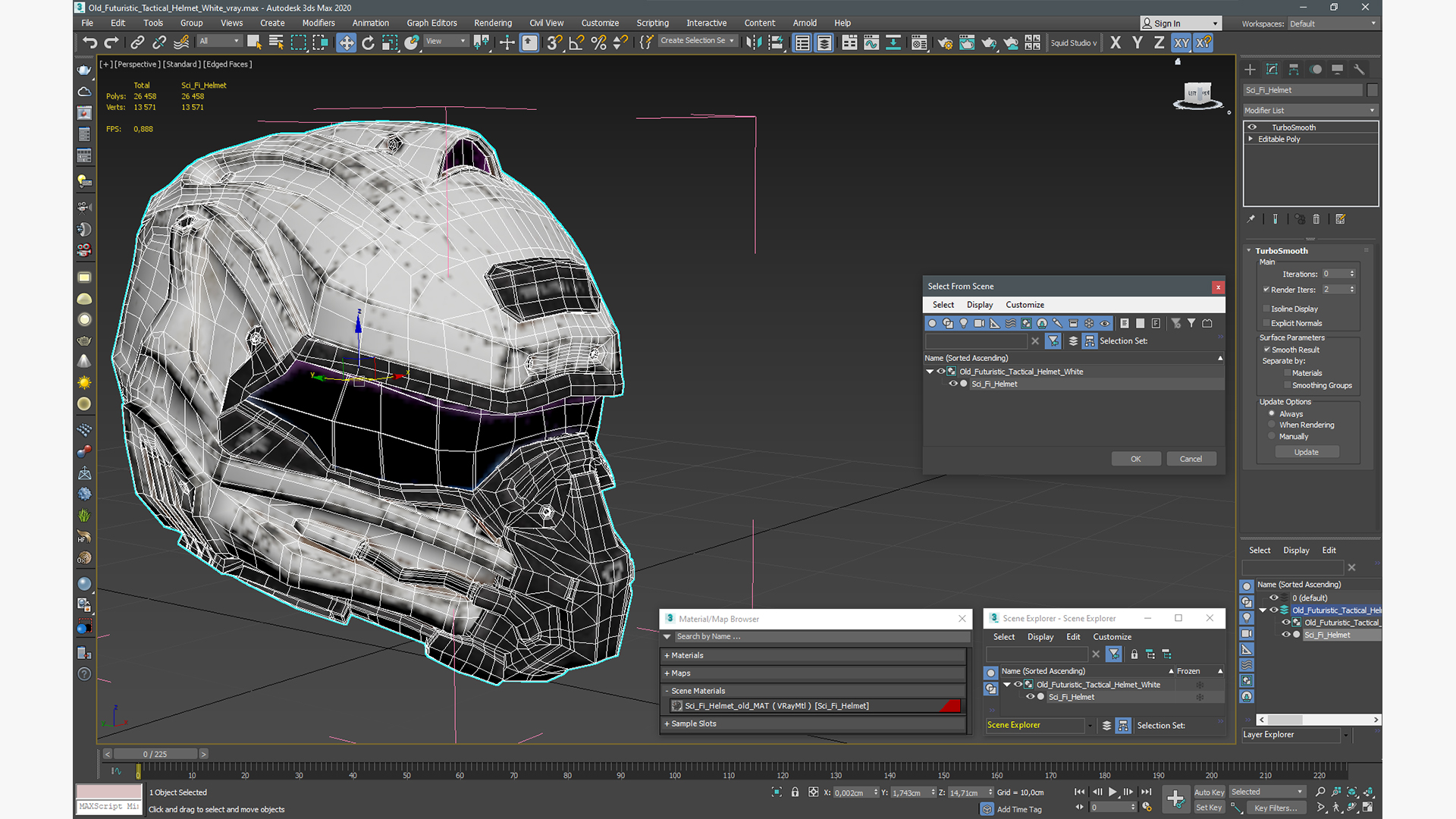3D Old Futuristic Tactical Helmet White