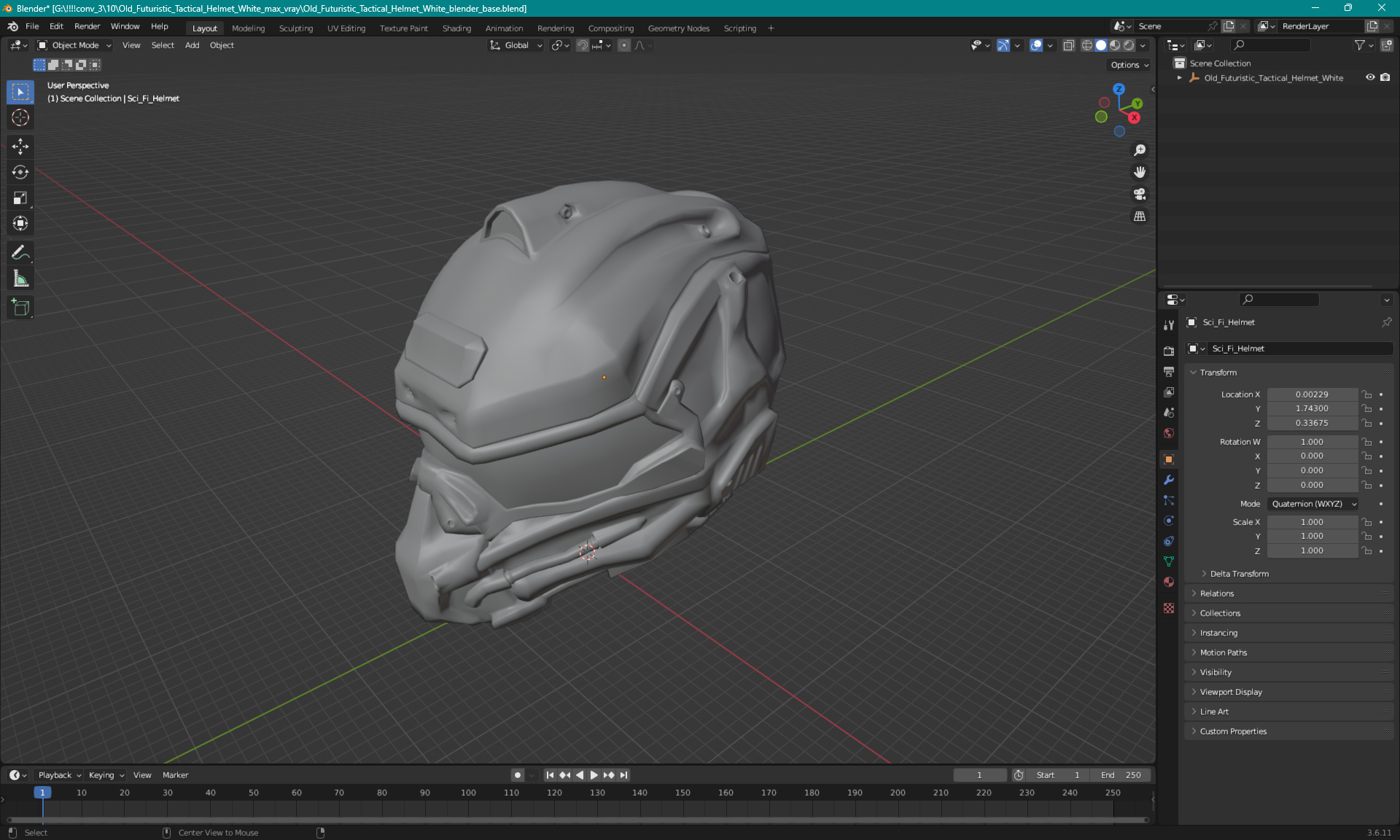3D Old Futuristic Tactical Helmet White