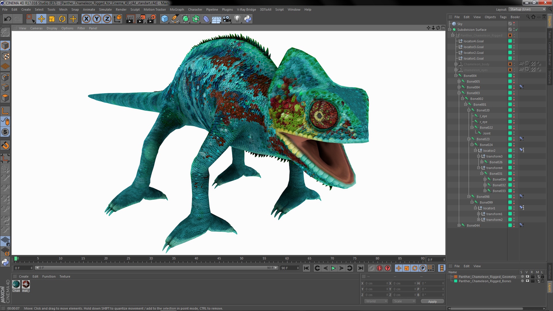 3D Panther Chameleon Rigged for Cinema 4D model