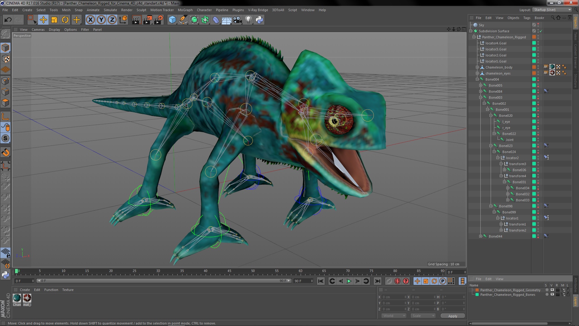 3D Panther Chameleon Rigged for Cinema 4D model