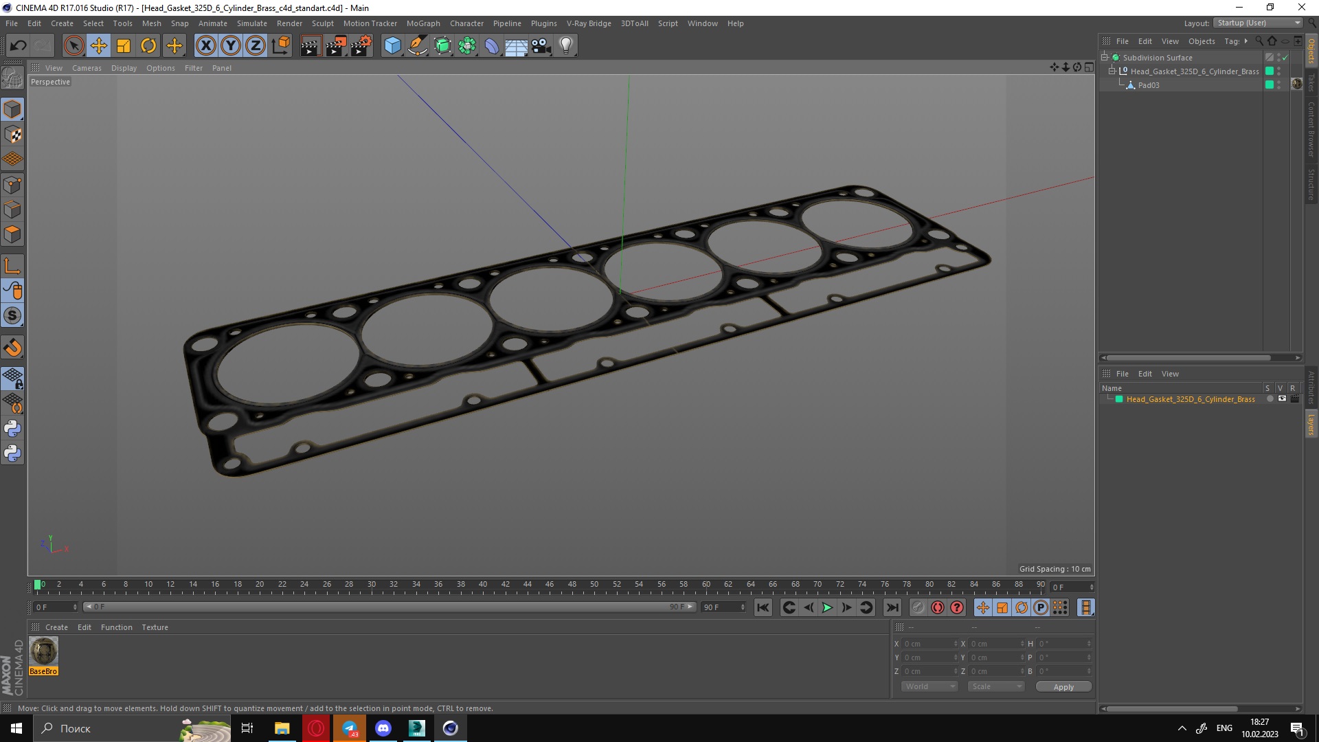 3D Head Gasket 325D 6 Cylinder Brass model