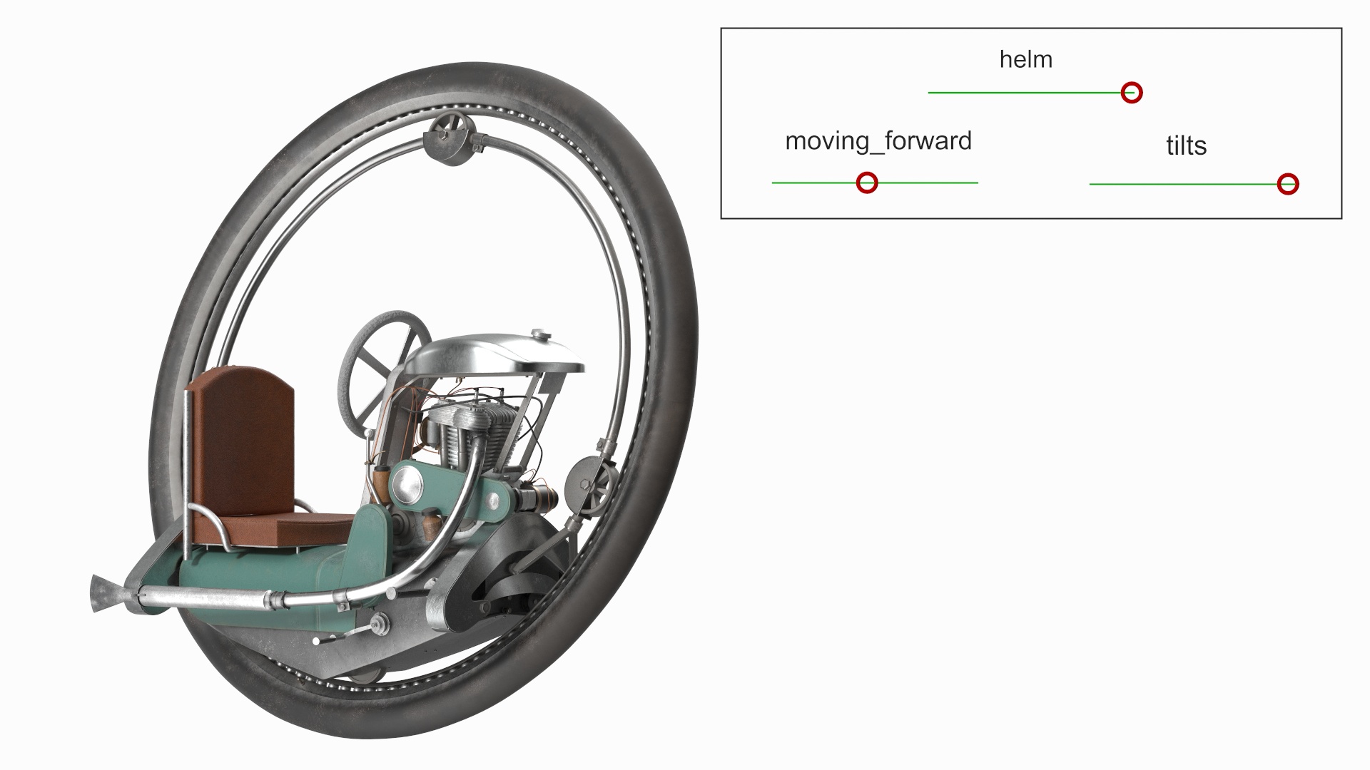 3D Antique Steering Monowheel Used Rigged model