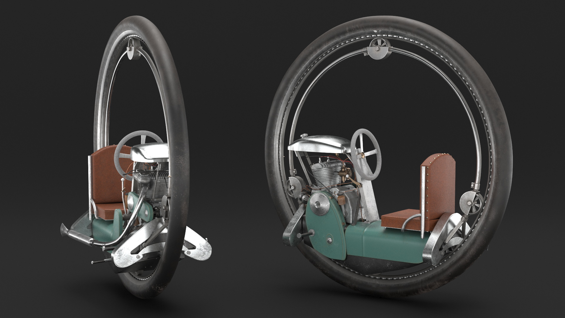 3D Antique Steering Monowheel Used Rigged model