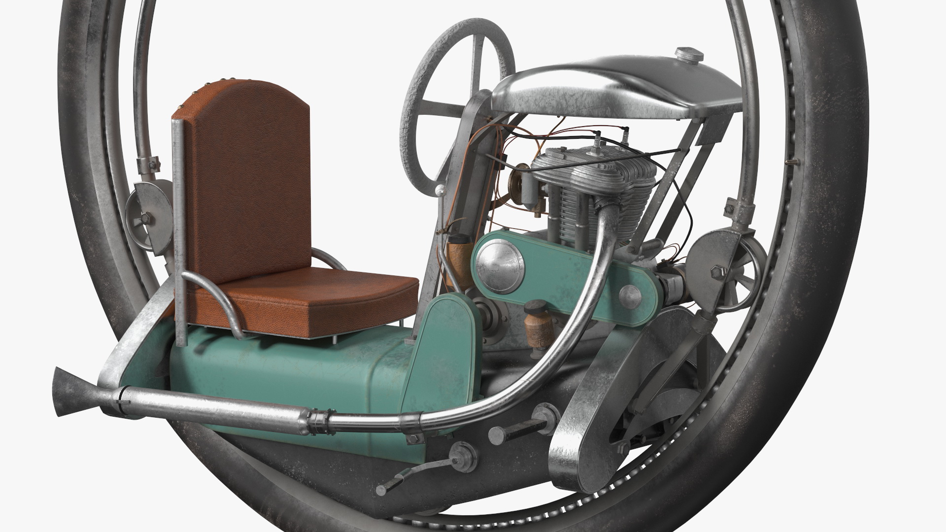 3D Antique Steering Monowheel Used Rigged model
