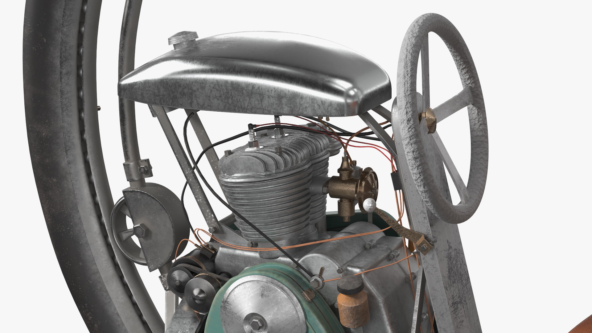 3D Antique Steering Monowheel Used Rigged model