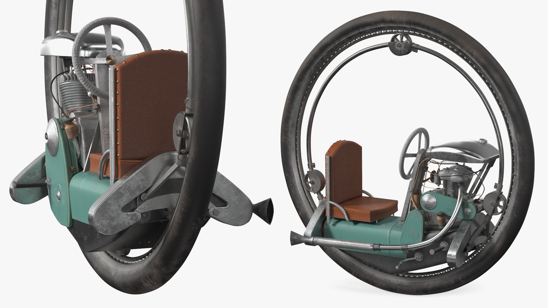 3D Antique Steering Monowheel Used Rigged model