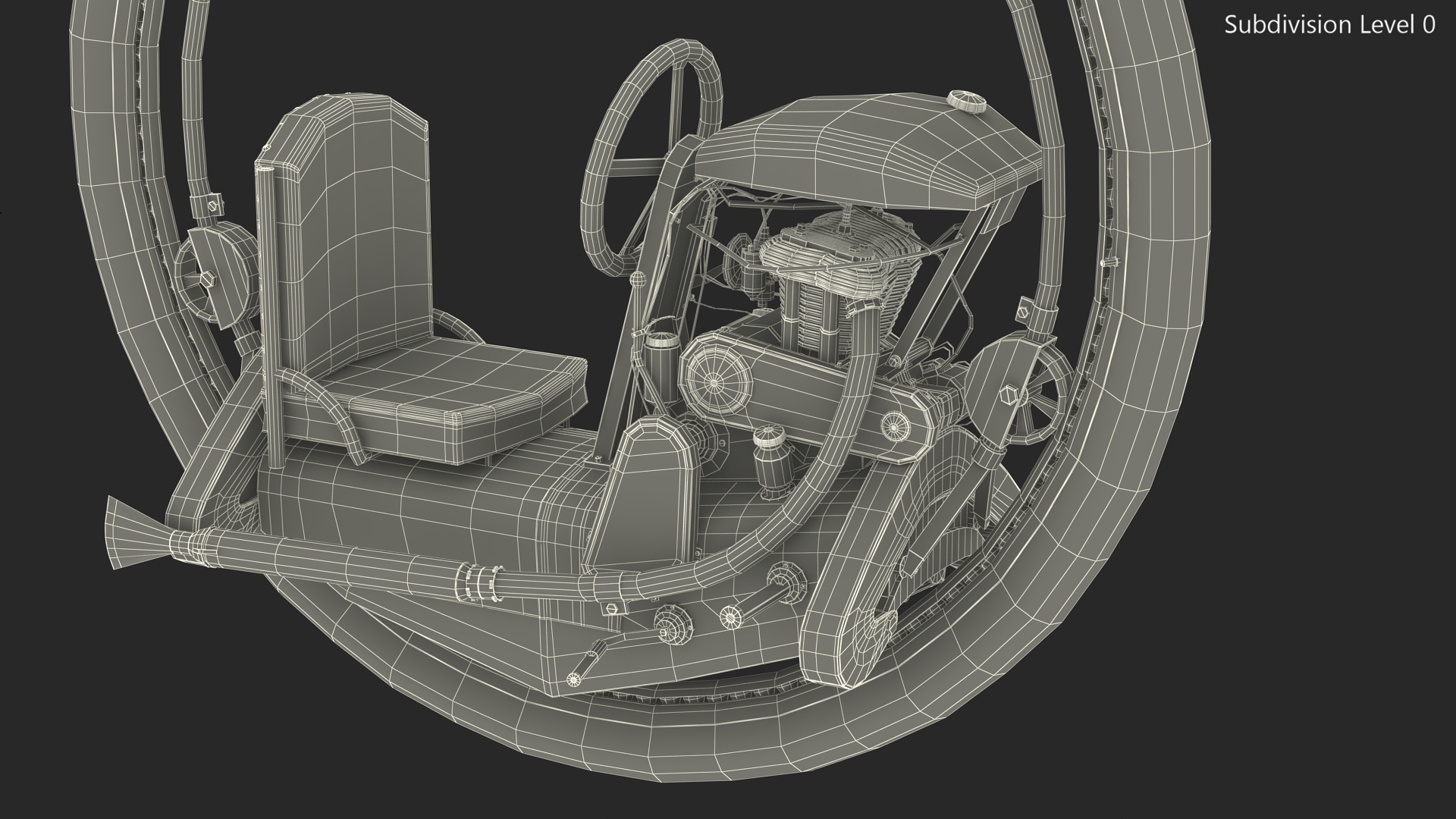 3D Antique Steering Monowheel Used Rigged model