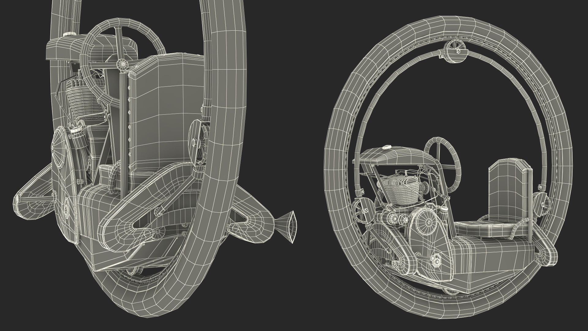 3D Antique Steering Monowheel Used Rigged model