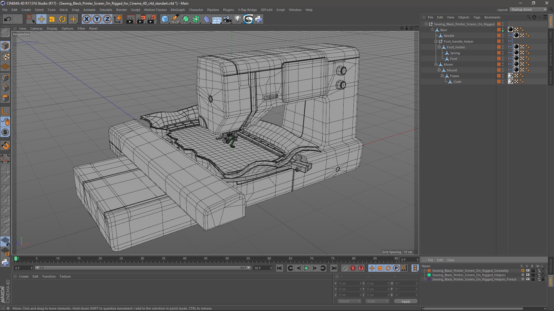 3D Sewing Black Printer Screen On Rigged for Cinema 4D