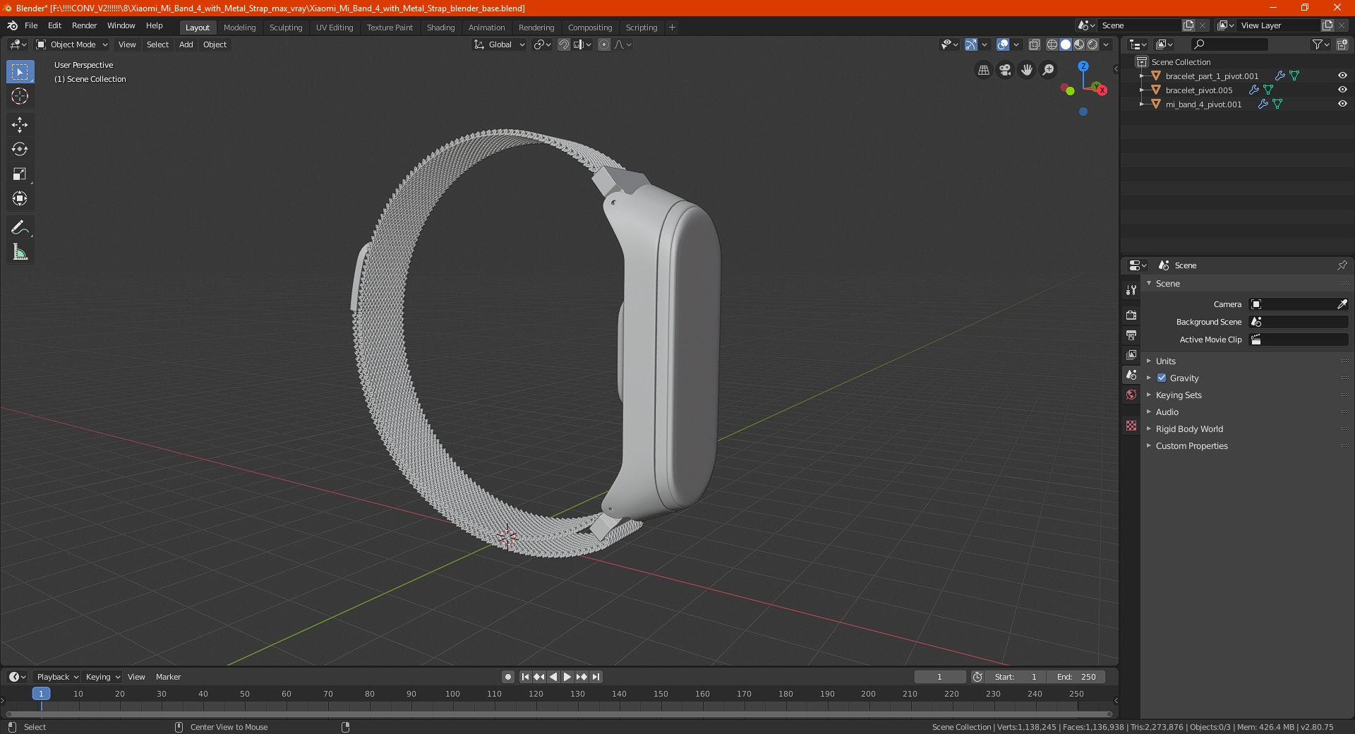 3D Xiaomi Mi Band 4 with Metal Strap model