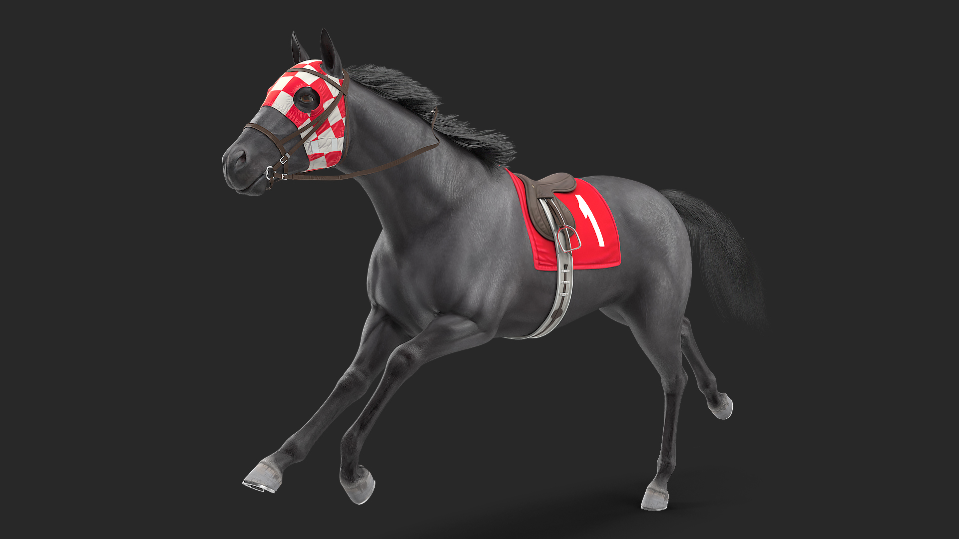 3D Black Racehorse Fur Rigged