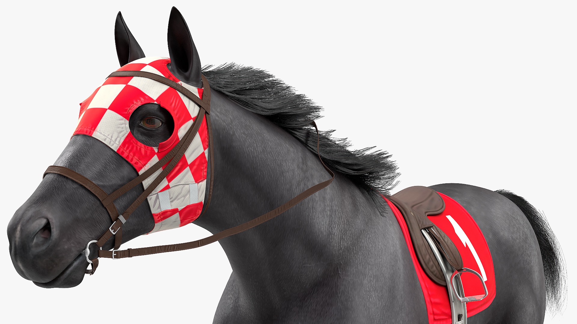 3D Black Racehorse Fur Rigged