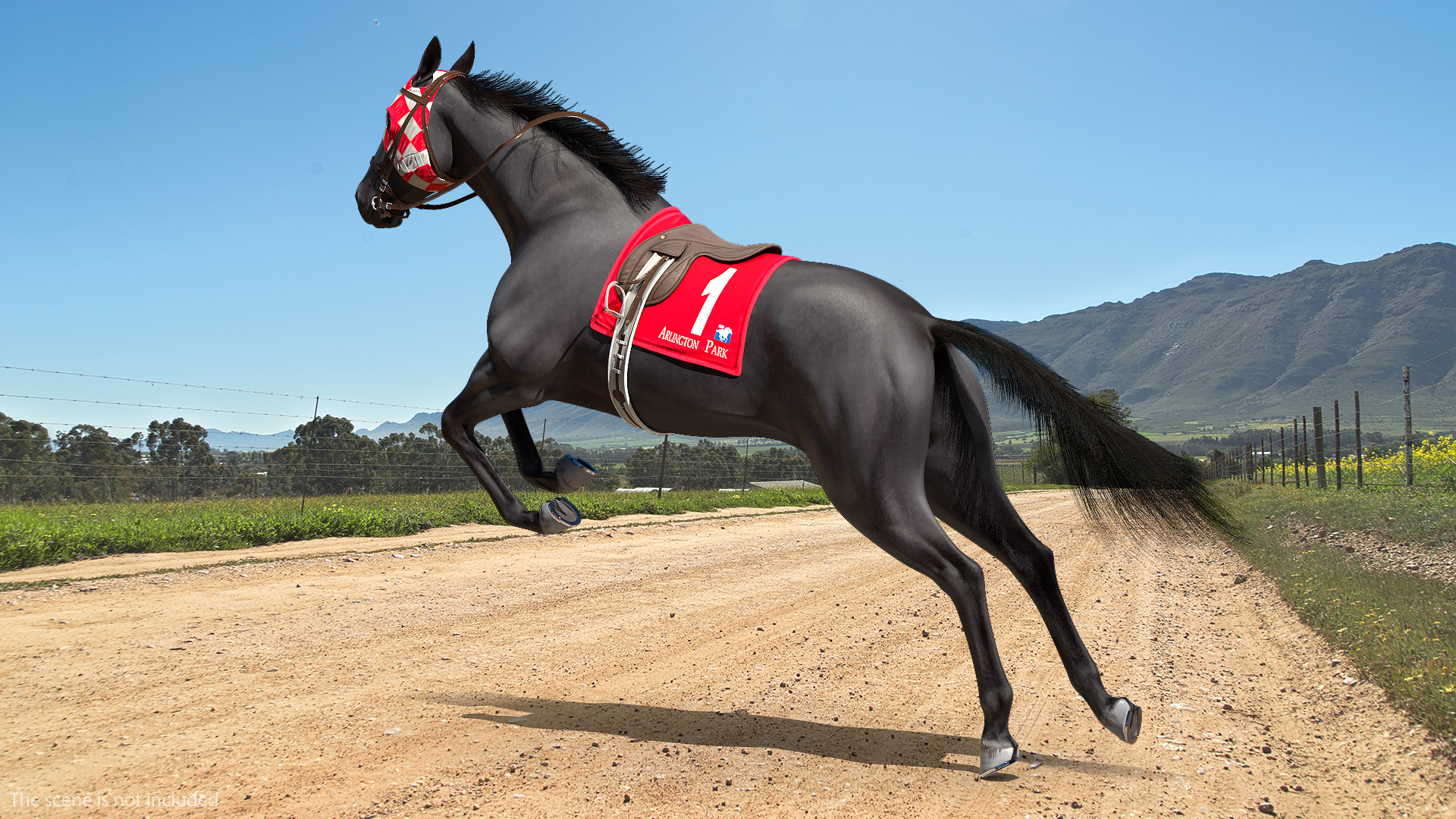 3D Black Racehorse Fur Rigged