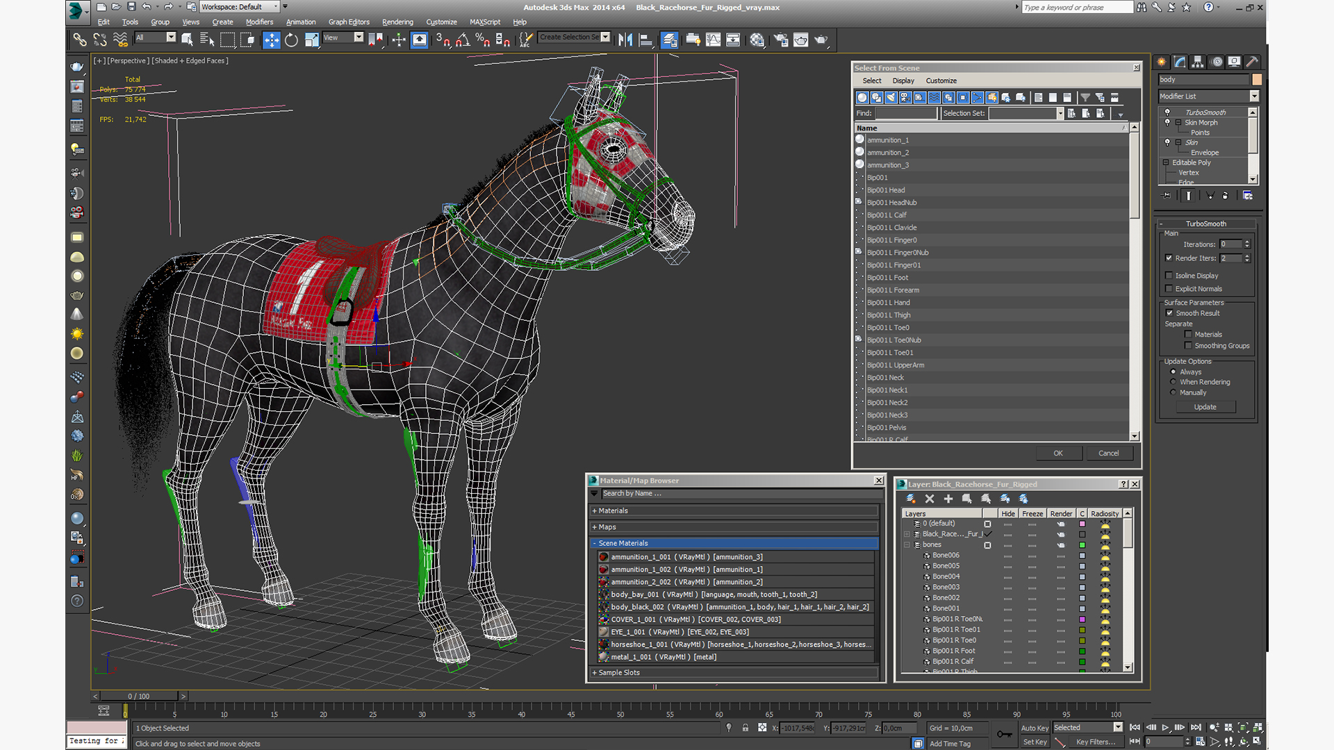3D Black Racehorse Fur Rigged