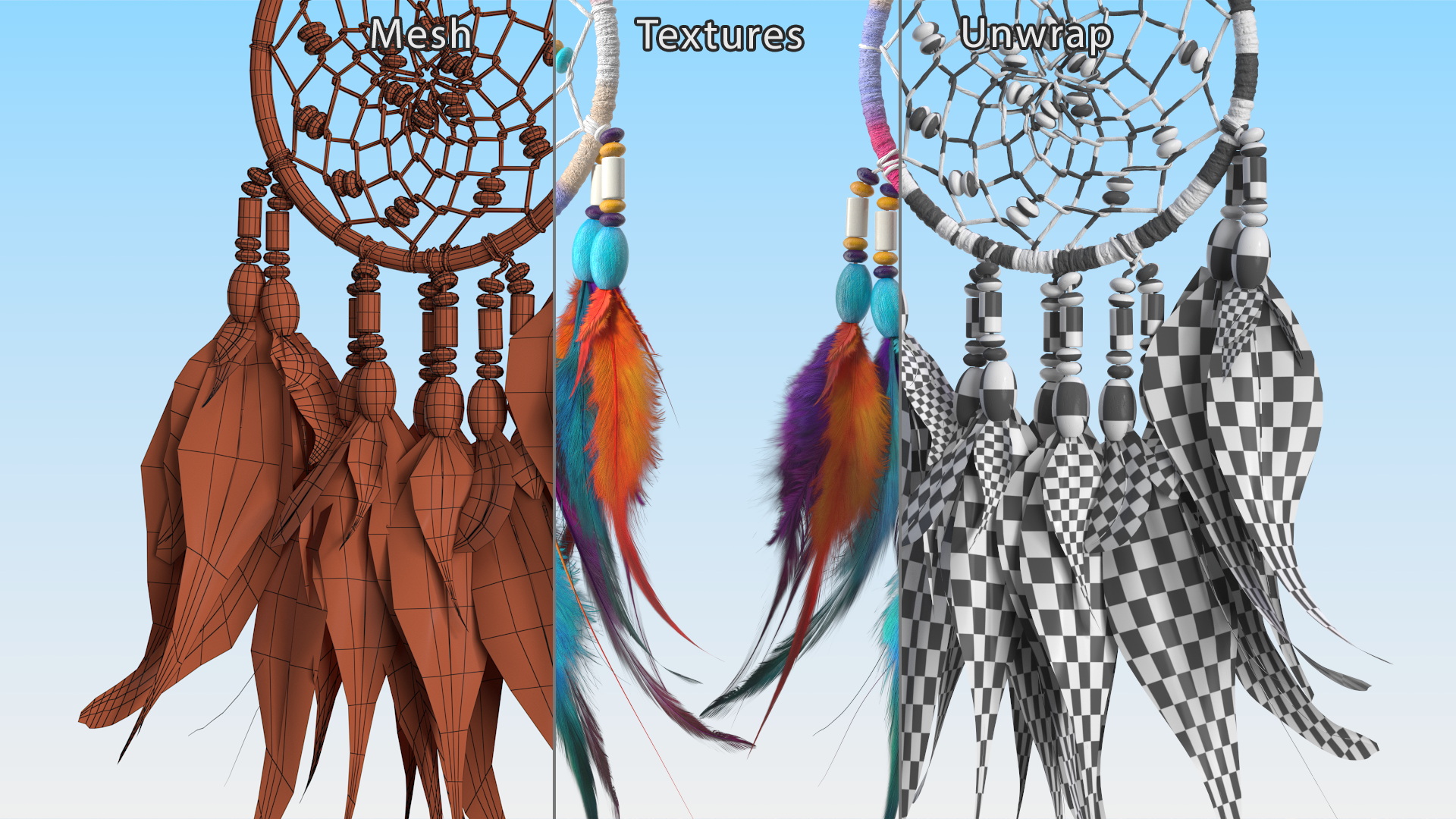 3D Decorative Dreamcatcher with Feathers One Ring