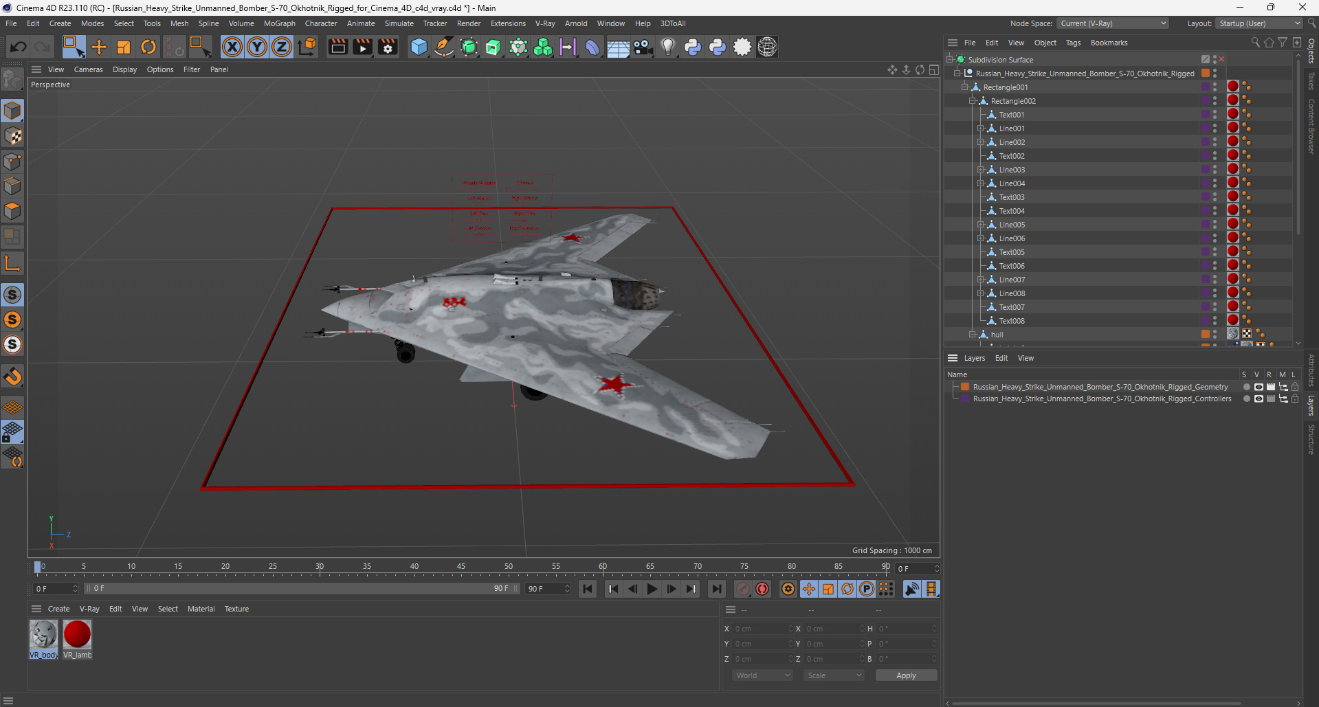 3D Russian Heavy Strike Unmanned Bomber S-70 Okhotnik Rigged for Cinema 4D