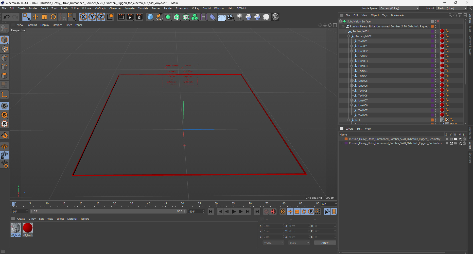 3D Russian Heavy Strike Unmanned Bomber S-70 Okhotnik Rigged for Cinema 4D