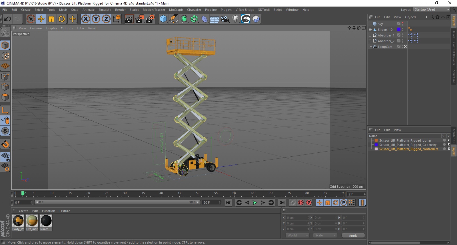Scissor Lift Platform Rigged for Cinema 4D 3D
