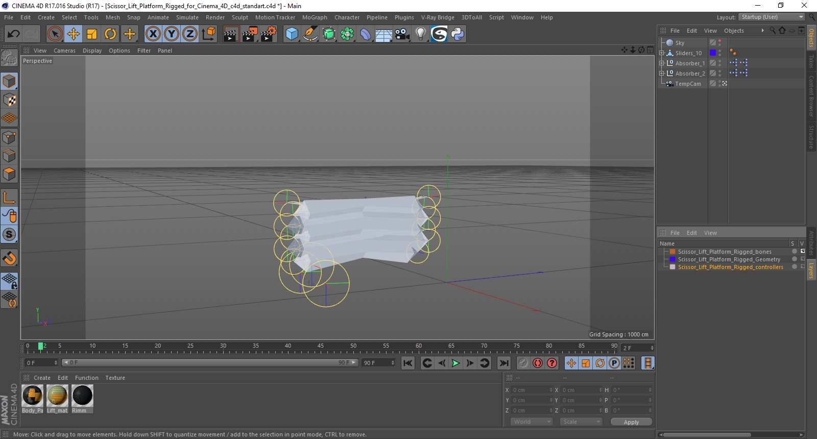 Scissor Lift Platform Rigged for Cinema 4D 3D
