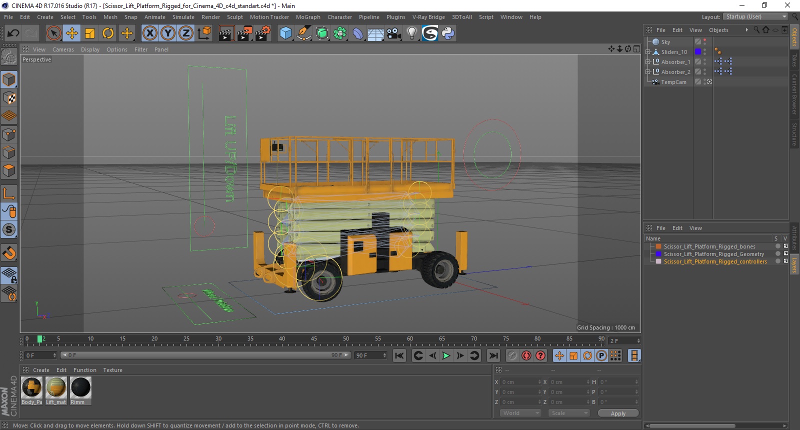 Scissor Lift Platform Rigged for Cinema 4D 3D