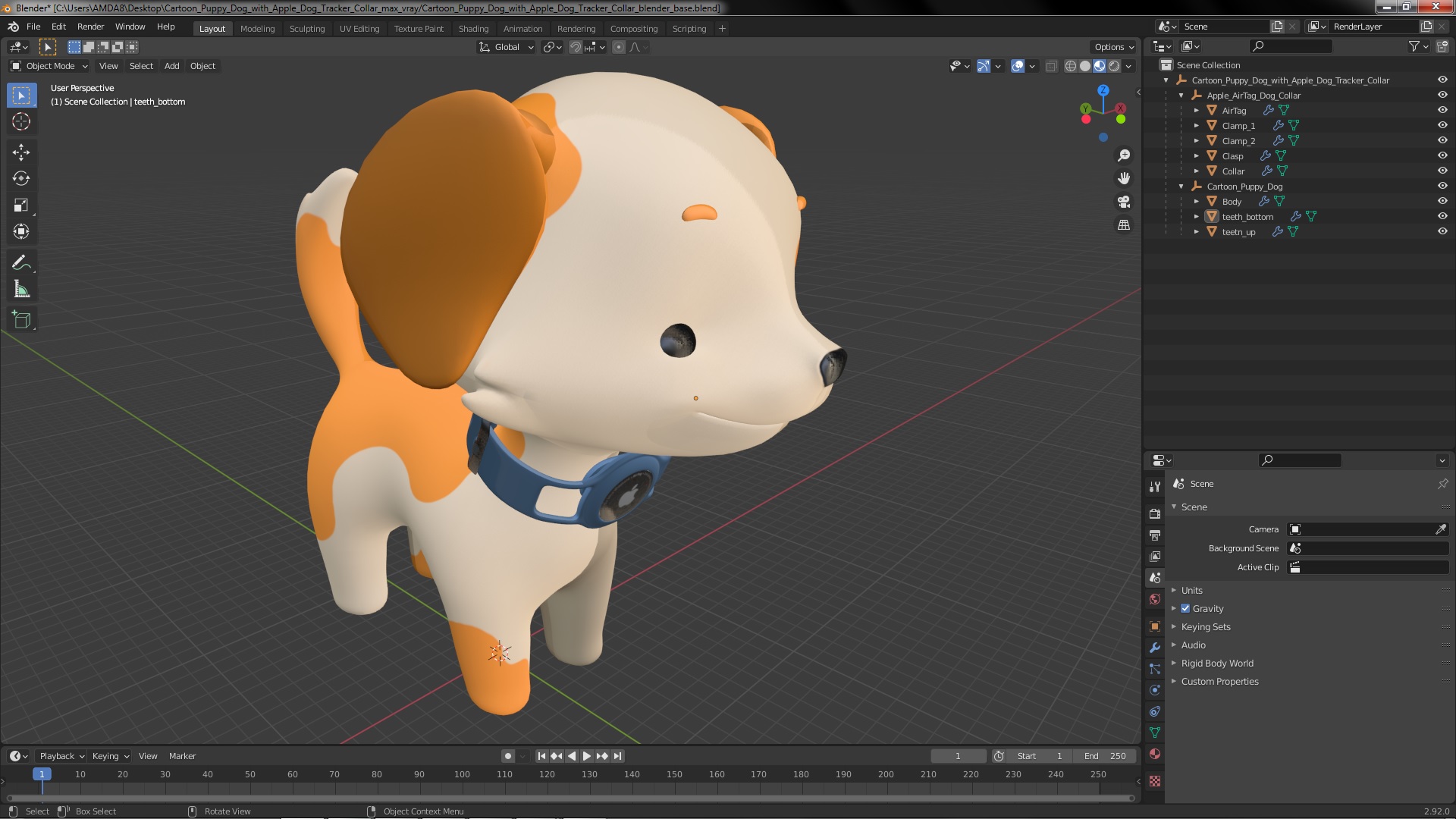 Cartoon Puppy Dog with Apple Dog Tracker Collar 3D