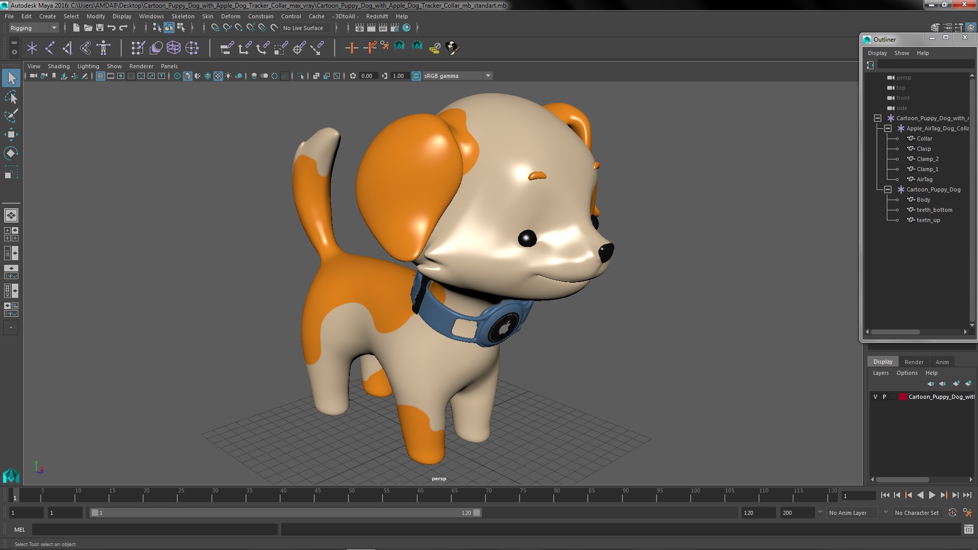 Cartoon Puppy Dog with Apple Dog Tracker Collar 3D