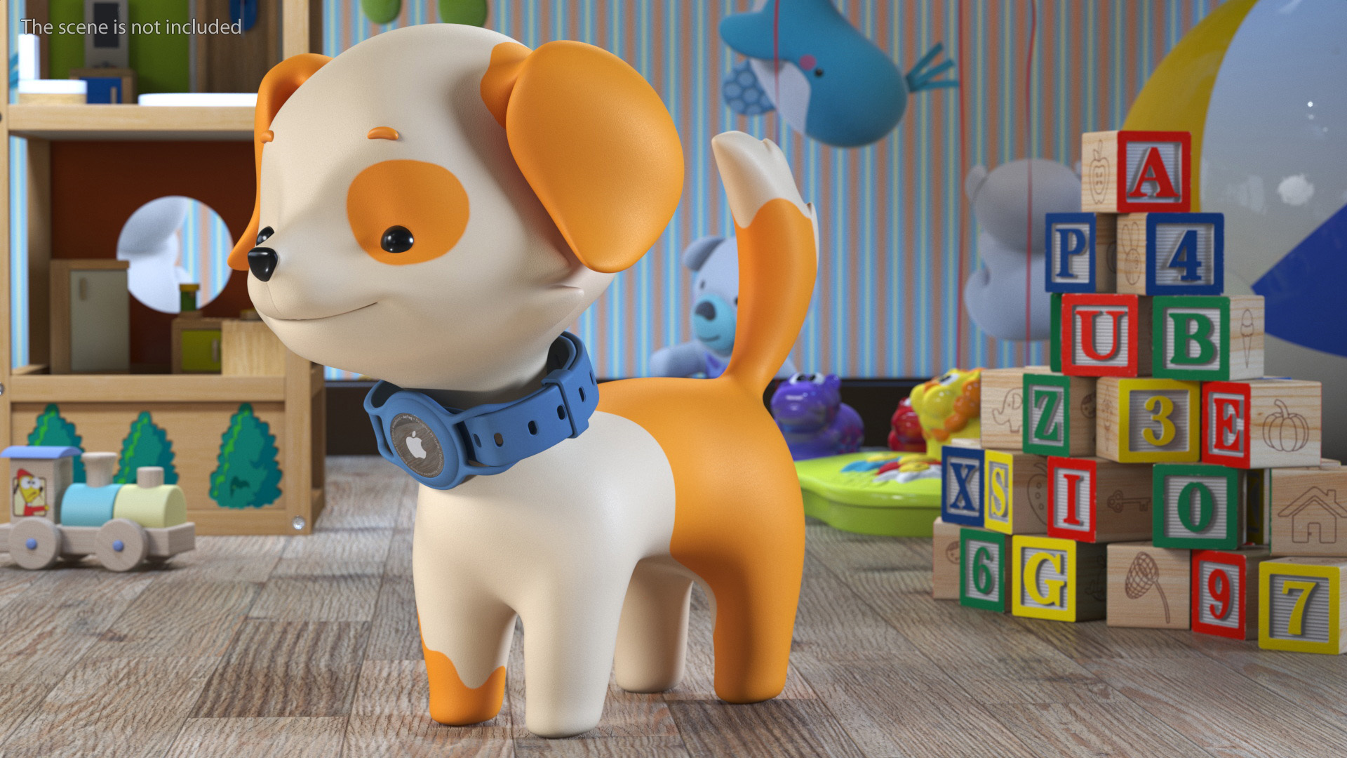 Cartoon Puppy Dog with Apple Dog Tracker Collar 3D
