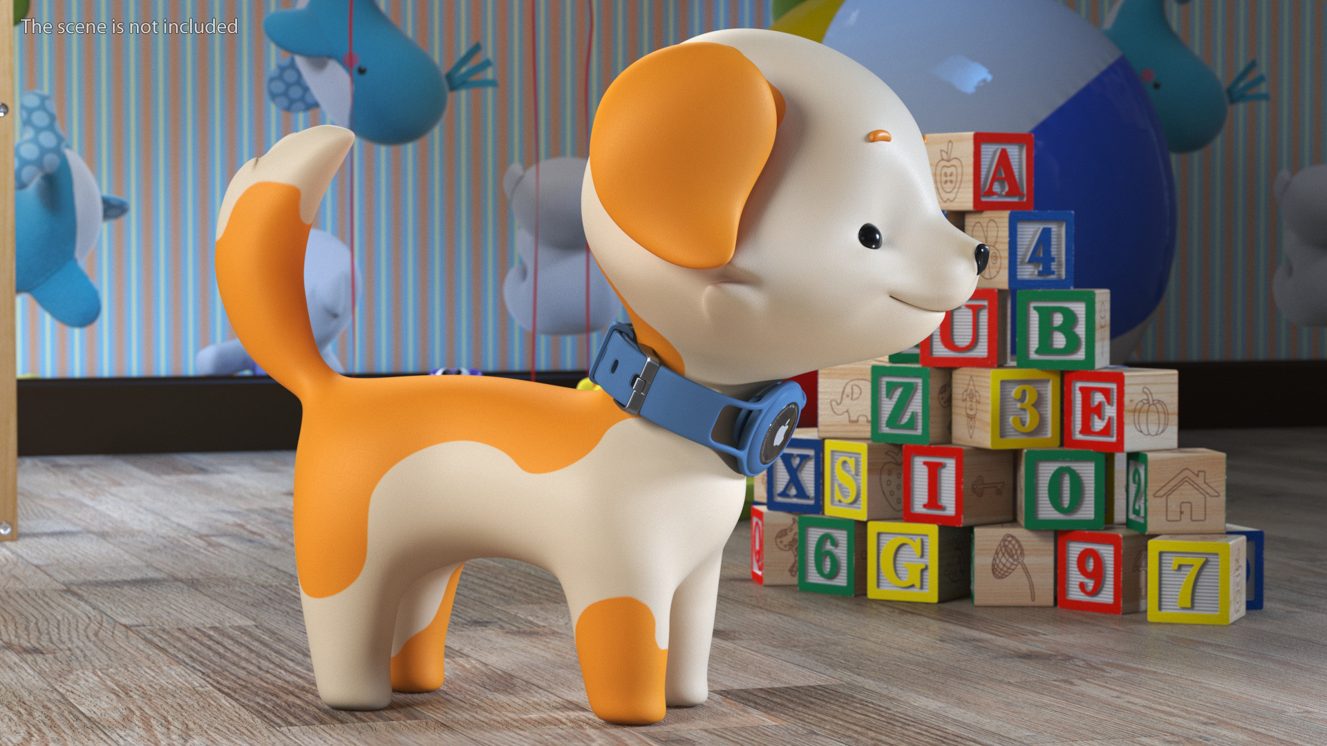 Cartoon Puppy Dog with Apple Dog Tracker Collar 3D