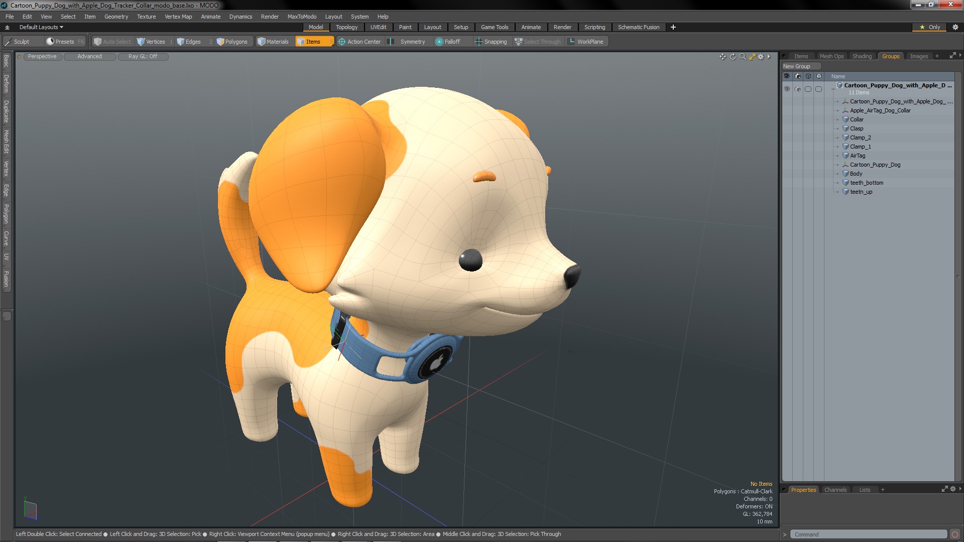 Cartoon Puppy Dog with Apple Dog Tracker Collar 3D