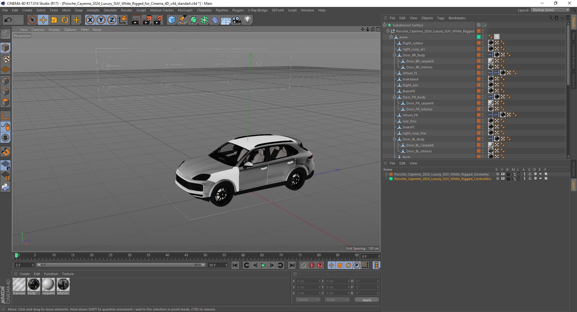 3D Porsche Cayenne 2024 Luxury SUV White Rigged for Cinema 4D model