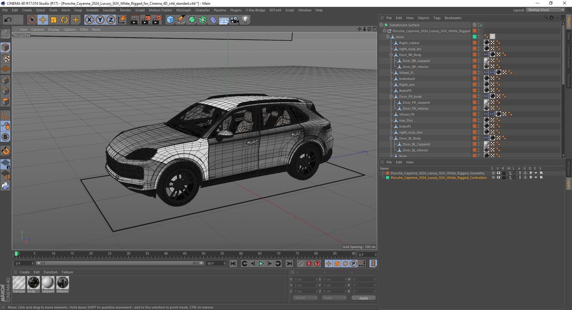 3D Porsche Cayenne 2024 Luxury SUV White Rigged for Cinema 4D model