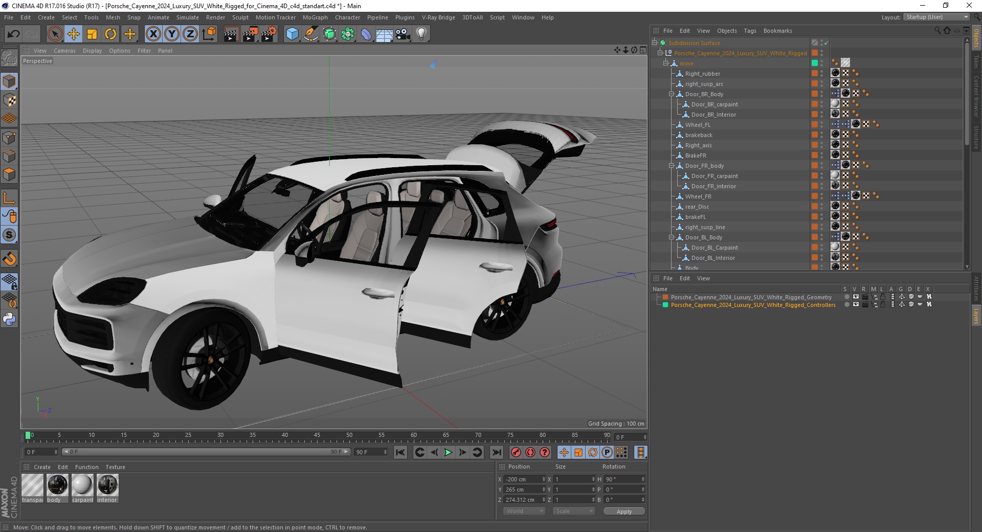 3D Porsche Cayenne 2024 Luxury SUV White Rigged for Cinema 4D model