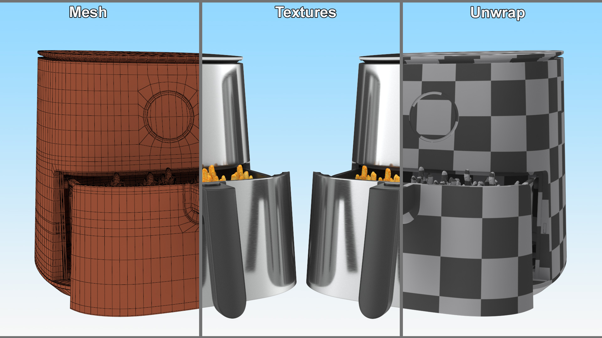 3D Air Fryer Steel with French Fries model
