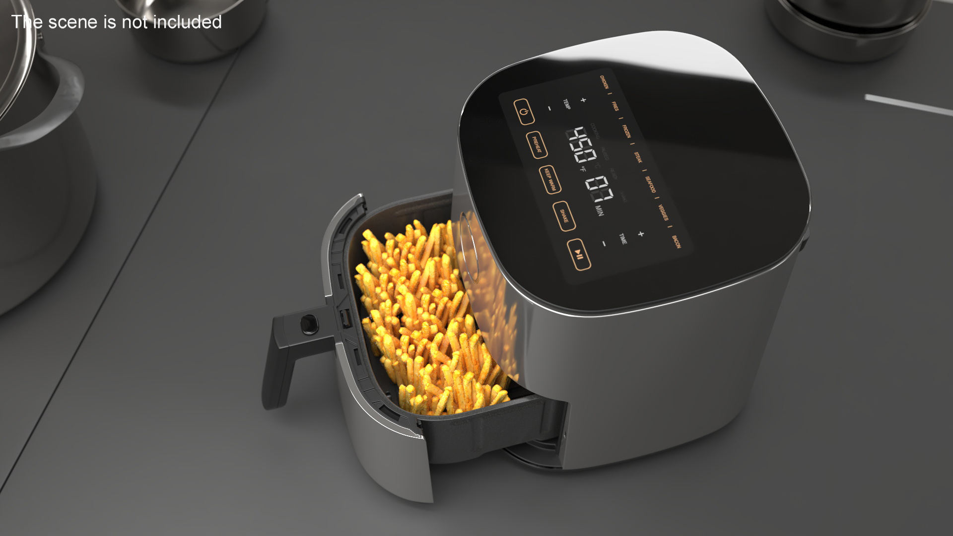 3D Air Fryer Steel with French Fries model