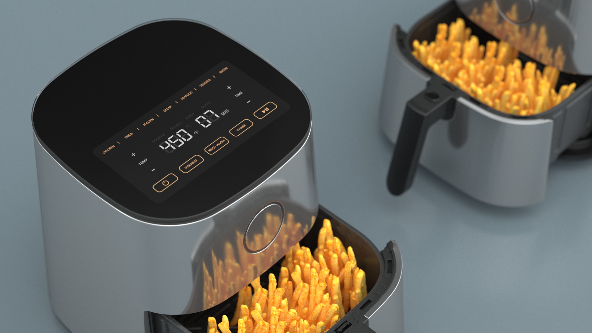 3D Air Fryer Steel with French Fries model