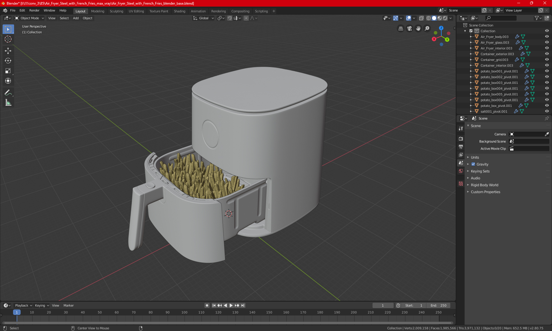 3D Air Fryer Steel with French Fries model
