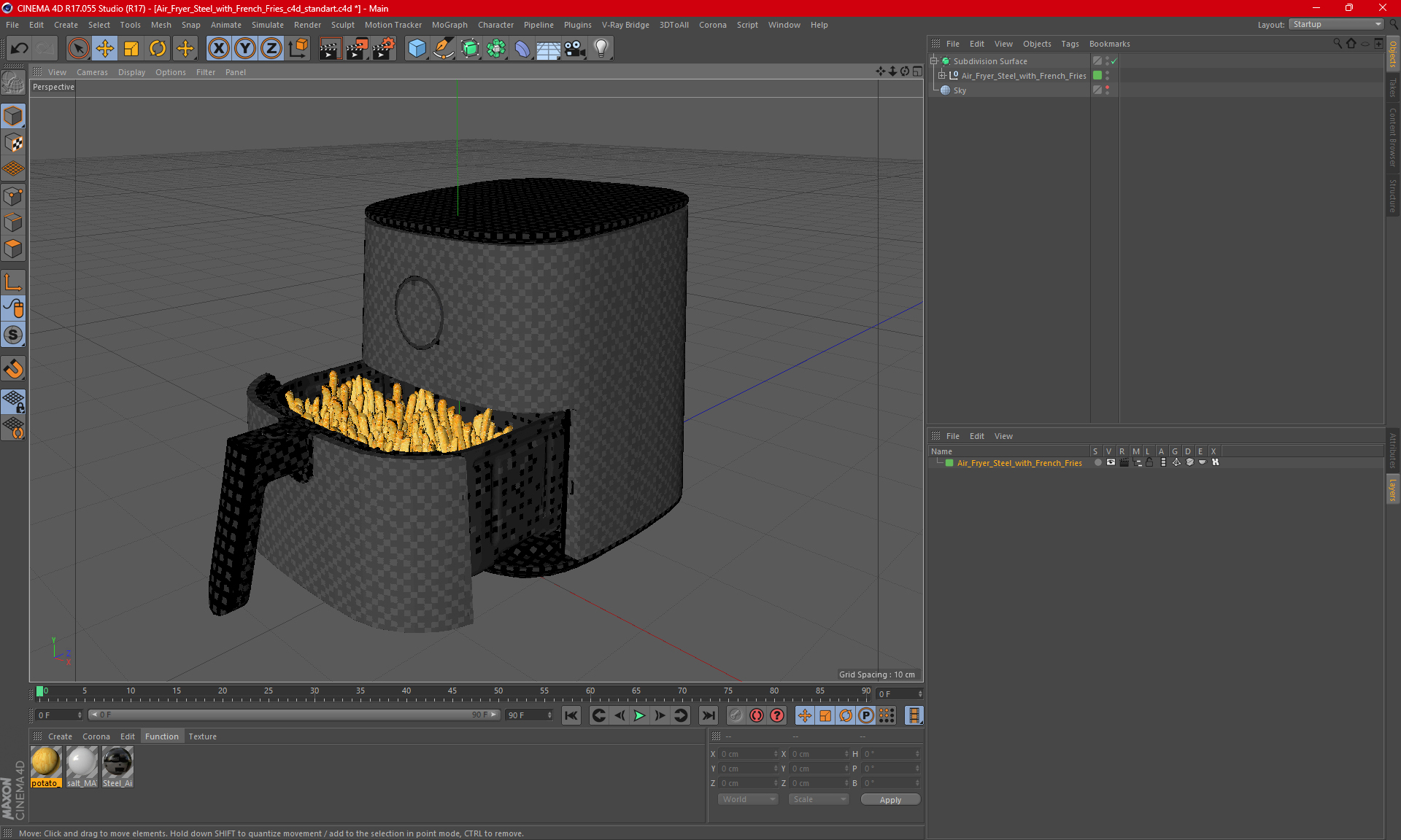 3D Air Fryer Steel with French Fries model