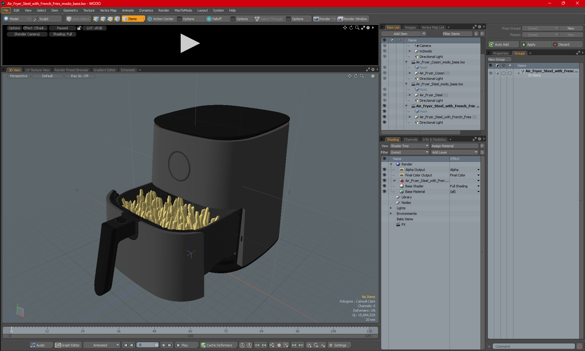 3D Air Fryer Steel with French Fries model