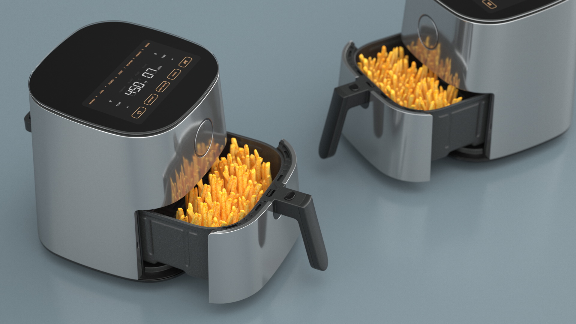 3D Air Fryer Steel with French Fries model