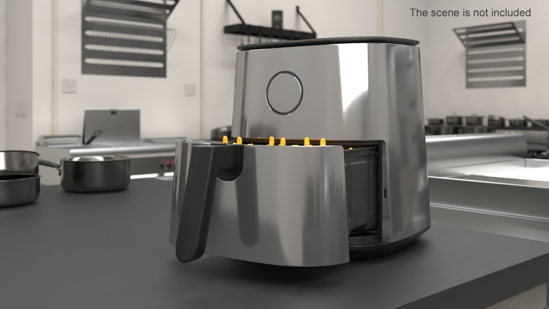 3D Air Fryer Steel with French Fries model