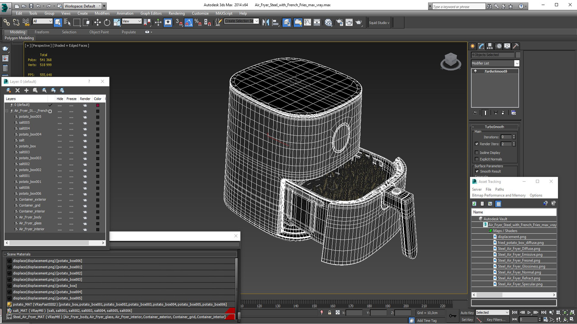 3D Air Fryer Steel with French Fries model